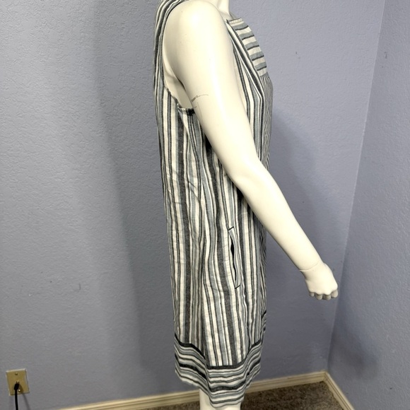 J. Jill Love Linen Dress Sleeveless 100% Linen Blue White Stripe Shift Nautical - Picture 3 of 7